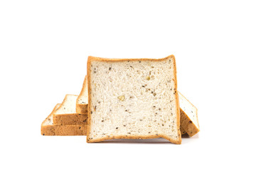 cereal and black sesame bread on white background