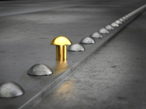 Row of rivets on the metal grunge background Leadership concept