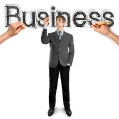 sketch word business with businessman