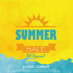 blue yellow geometric label background with sun