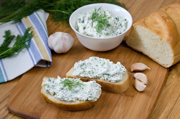Sandwiches with cheese and parsley.
