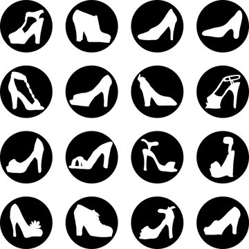 set of icons with women shoes