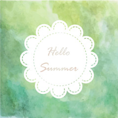 green paint watercolor with art vintage card background in summe