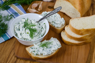 Fototapeta na wymiar Sandwiches with cheese and parsley.