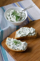 Sandwiches with cheese and parsley.