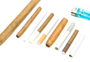 plastic lighter and cigars