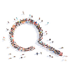 People in the form of a magnifying glass.