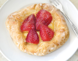 Pastry with strawberries, selective focus