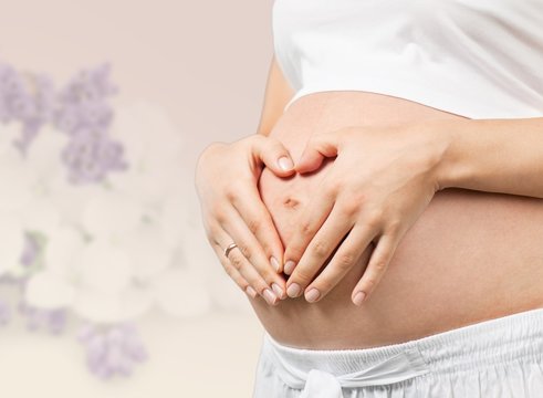 Pregnant. Pregnant Woman holding her hands in a heart shape on