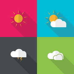 Weather flat icons set with long shadows.