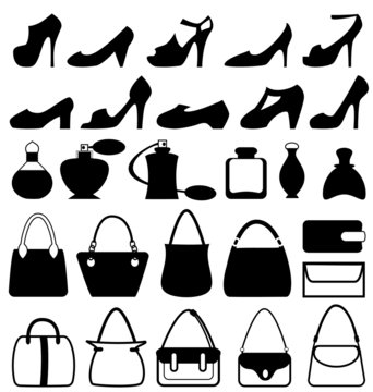 Set of flat woman accessories isolated on white background
