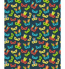 Seamless carnival masks pattern isolated on blue background