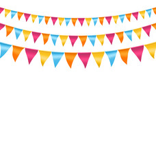 Multicolored bright buntings garlands isolated on white backgrou