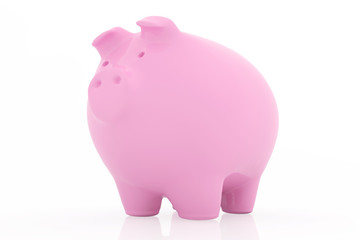 Pink piggy bank isolated on white background.