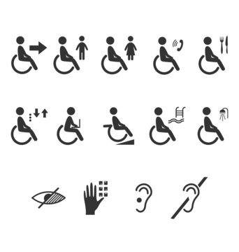 Disability people information flat icons pictograms isolated on
