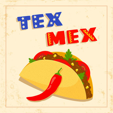 tex mex taco on white background