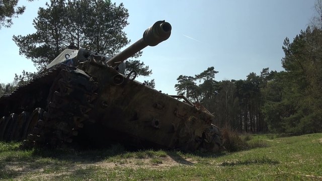 Battle tank in the nature