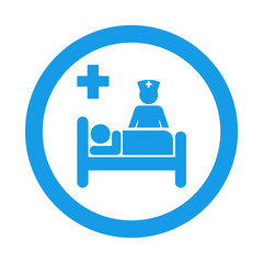Icono redondo cama de hospital azul