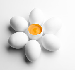 white eggs with red yolk