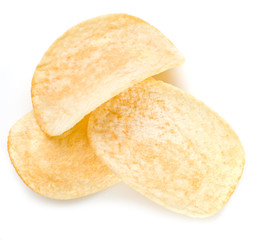 Potato chips isolated white background.