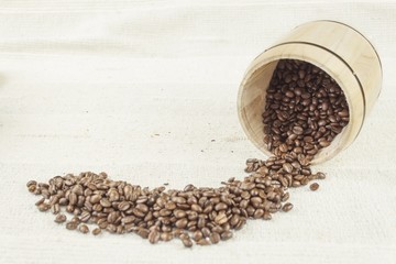 spilled coffee beans, coffee mug, old coffee grinder