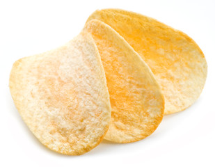 Potato chips isolated white background.