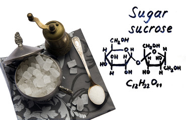 The chemical formula of sucrose and sugar crystals in silver.