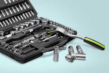 Auto Repair Shop. Oil can and socket wrenches