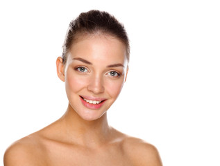 Obraz premium Close up portrait of beautiful young woman face. Isolated on