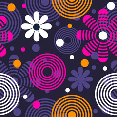 Bright seamless pattern with flowers and circles. - 81942758