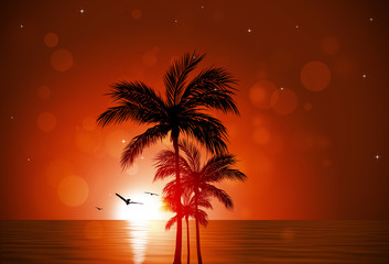 Tropical Sunset Red Background
