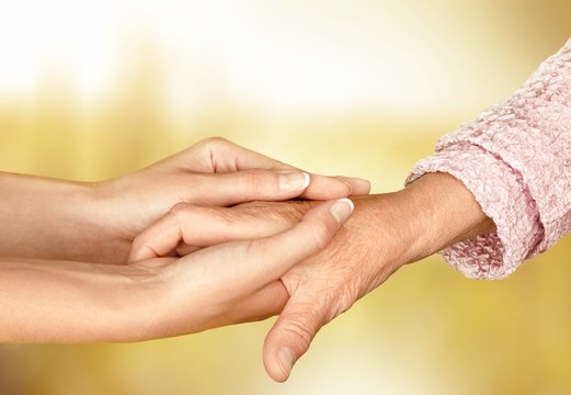 Care. Helping hands, care for the elderly concept