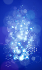 Blue radial technology background & chemical formulas