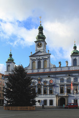Fototapeta premium Christmas fir-tree, town hall. Ceske Budejovice, Czech Republic