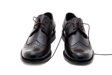 Classic leather men shoes isolated on white background. Male