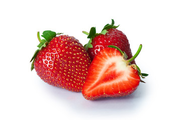 Ripe strawberries on white background