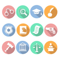 Law and judgment legal justice icon flat set  vector