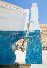 tiller of old boat on Crete in Greece