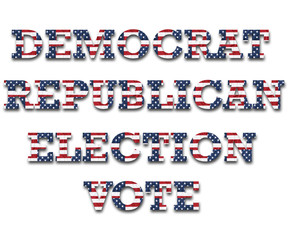 The words "Democrat", "Republican", "Election", and "Vote"