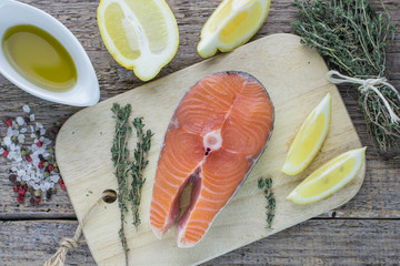 Fresh raw salmon steak