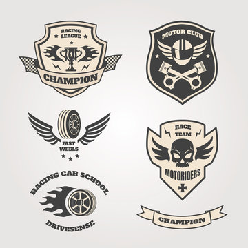 Grand prix racing  motorclub  emblems set isolated vector