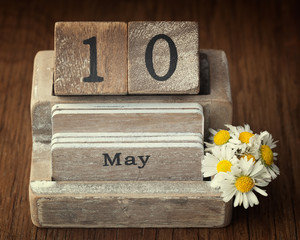 Old vintage calender showing the date 10th of May which is the d