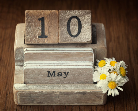 Old vintage calender showing the date 10th of May which is the d