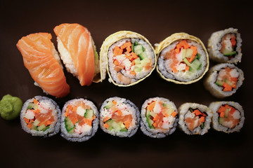 Delicious sushi pieces on a plate