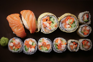 Delicious sushi pieces on a plate