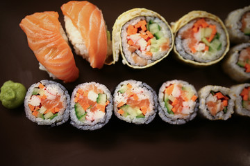 Delicious sushi pieces on a plate