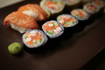 Delicious sushi pieces on a plate