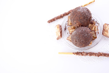 Cupcake with chocolate on white background