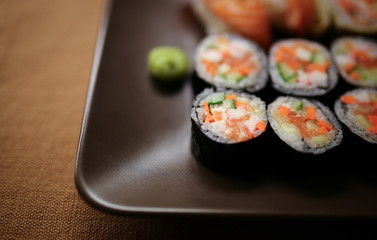 Delicious sushi pieces on a plate