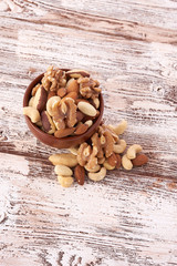 Mix nuts  on wooden background